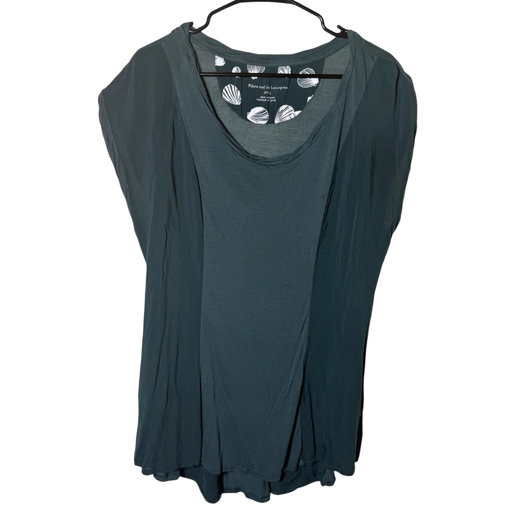 Pilcro Letterpress Teal Mixed Media Top XL Womens Modal Draped Cap Sleeve